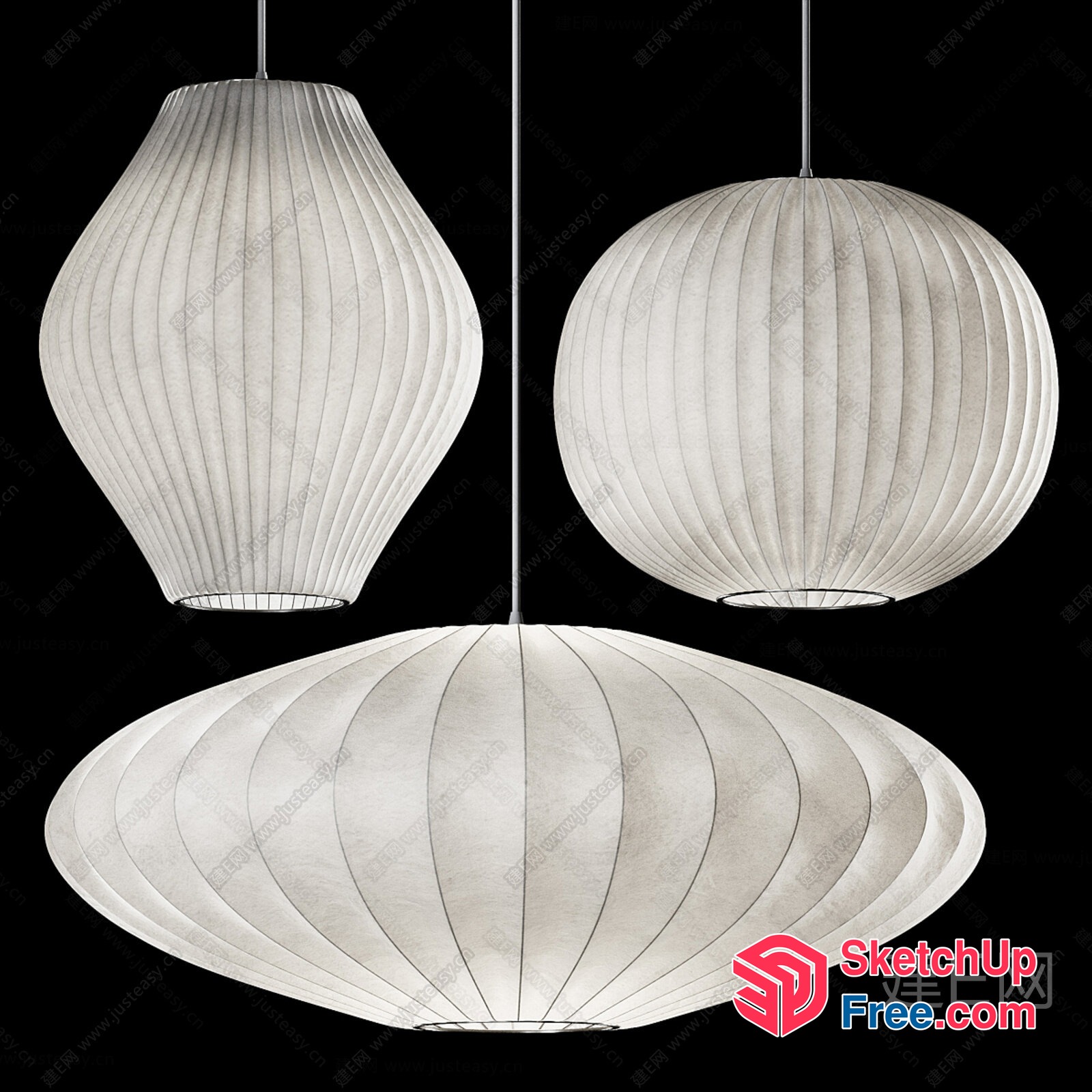 Japanese-Style White Hanging Lamps 3D SketchUp File