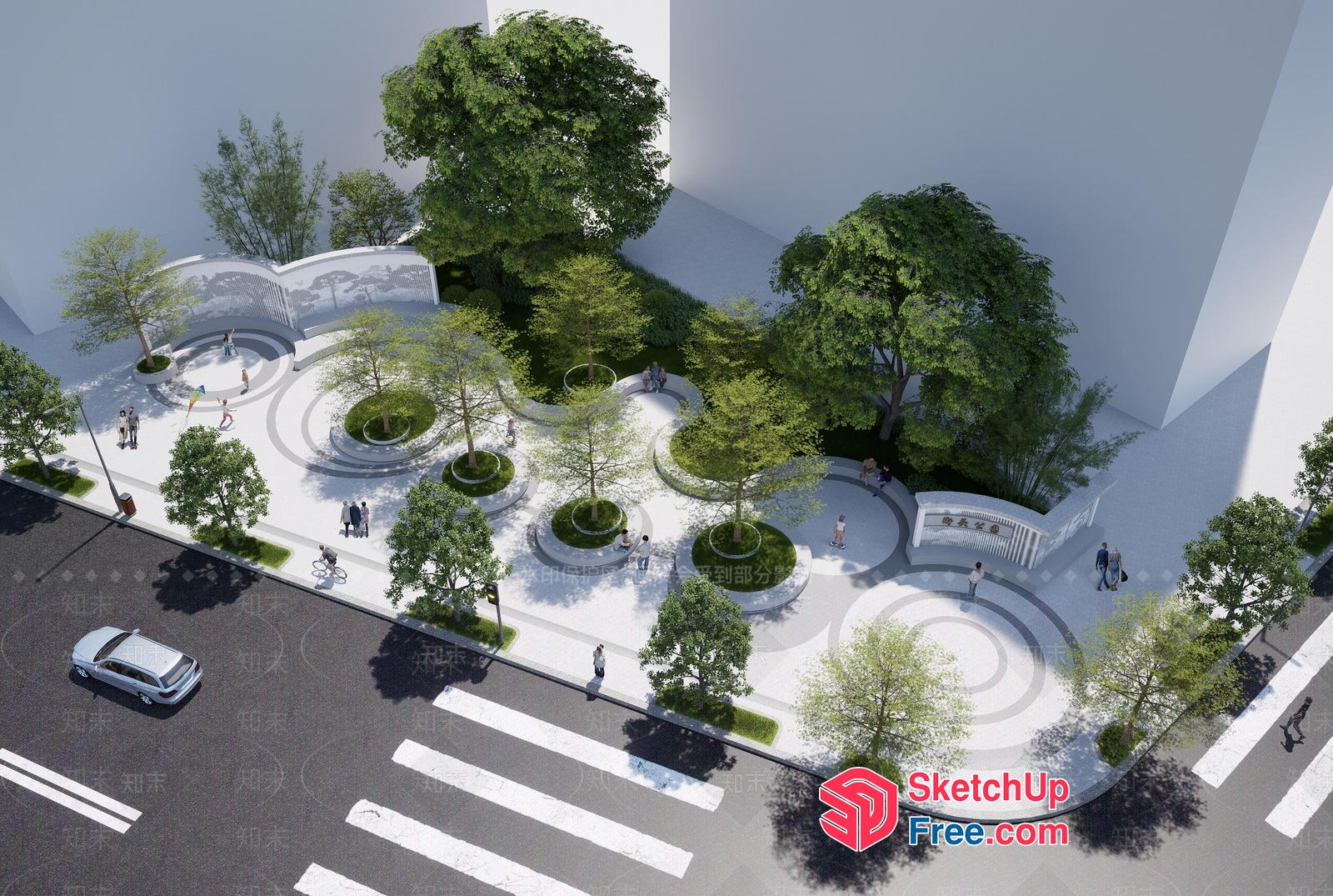 Modern Urban Park With Greenery And People 3D SketchUp File