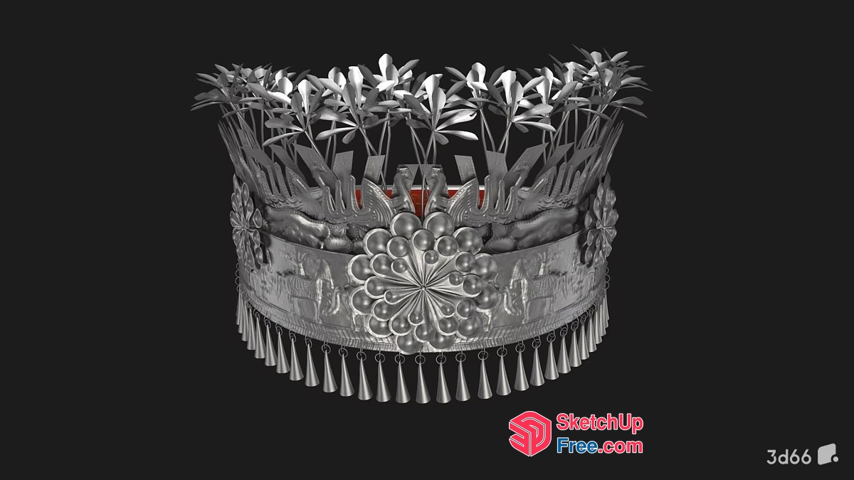 Ornate Silver Crown With Tassels And Intricate Details 3D SketchUp File