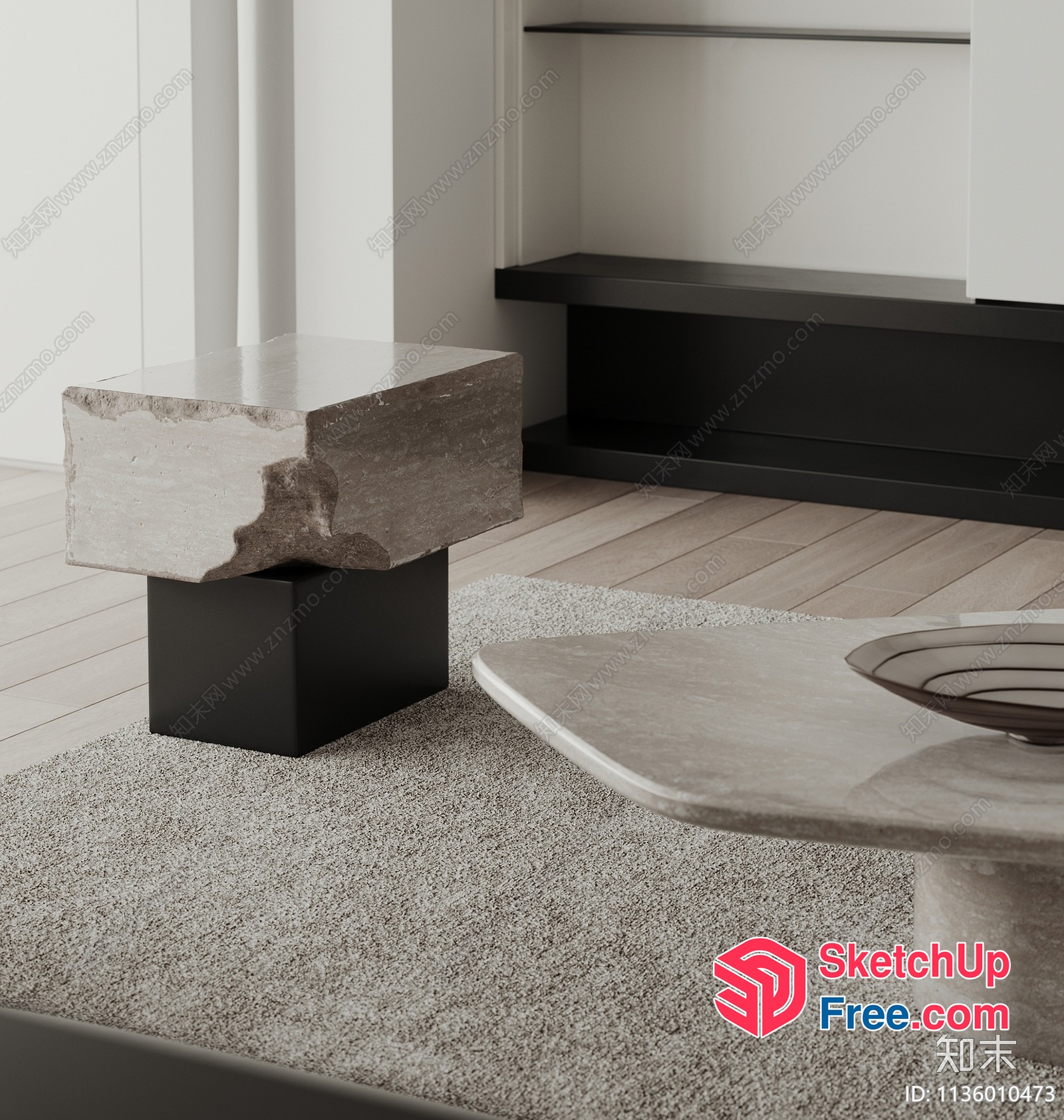 Modern Minimalist Living Room Decor With Natural Stone Elements 3D SketchUp File