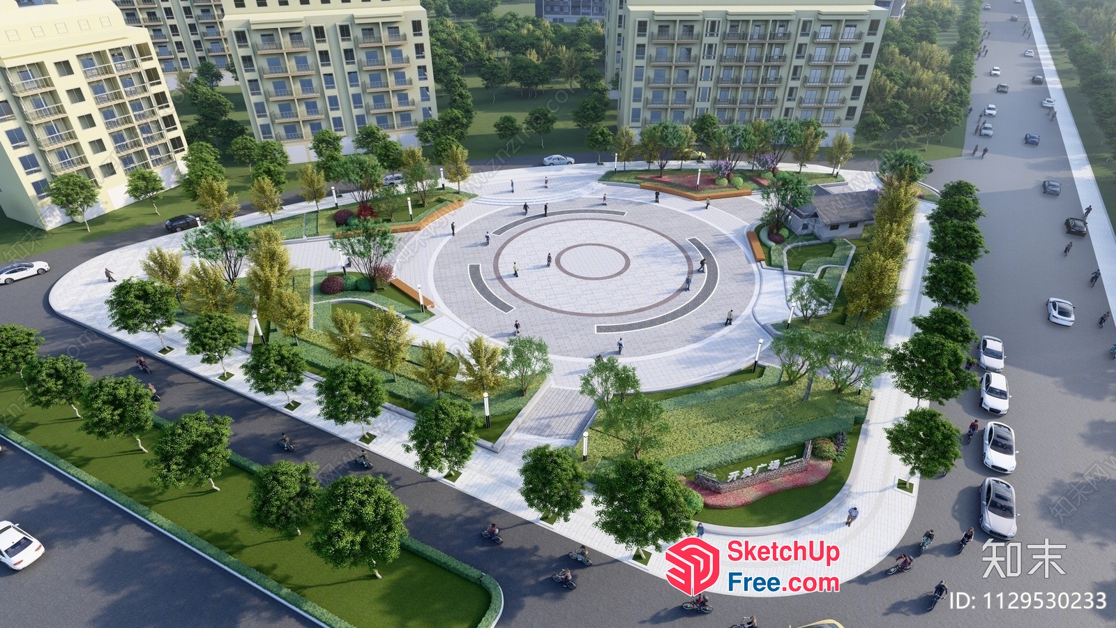 Aerial View Of Urban Park With Modern Buildings 3D SketchUp File