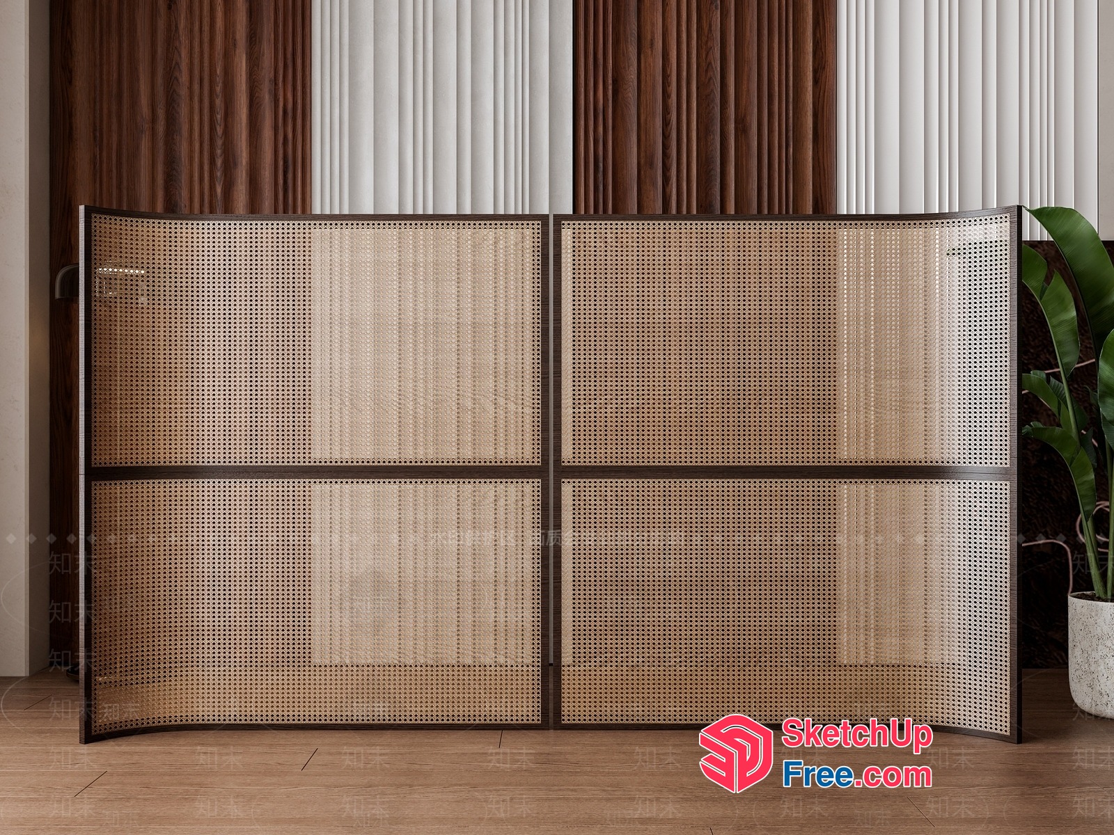 Modern Partition Screen With Rattan Design 3D SketchUp File