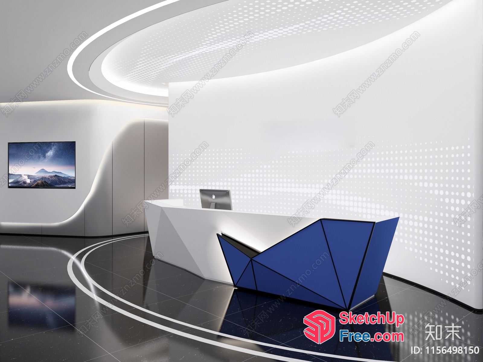 Modern Office Space With Sleek Reception Desk And Curved Walls 3D SketchUp File