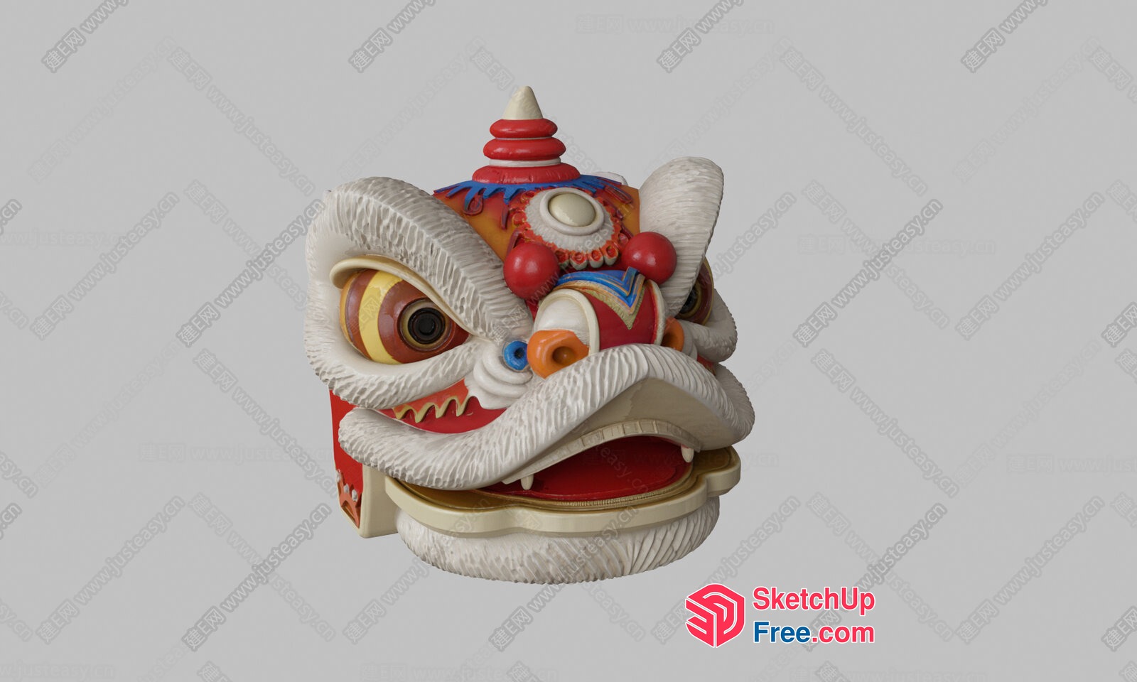 Colorful Asian Lion Head 3D SketchUp File