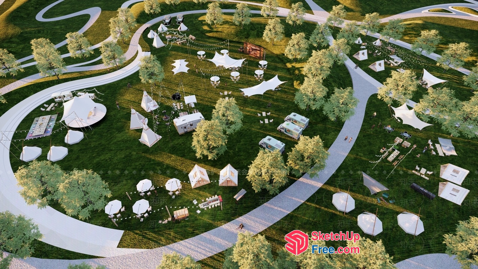 Outdoor Event Space With Tents And Tables 3D SketchUp File