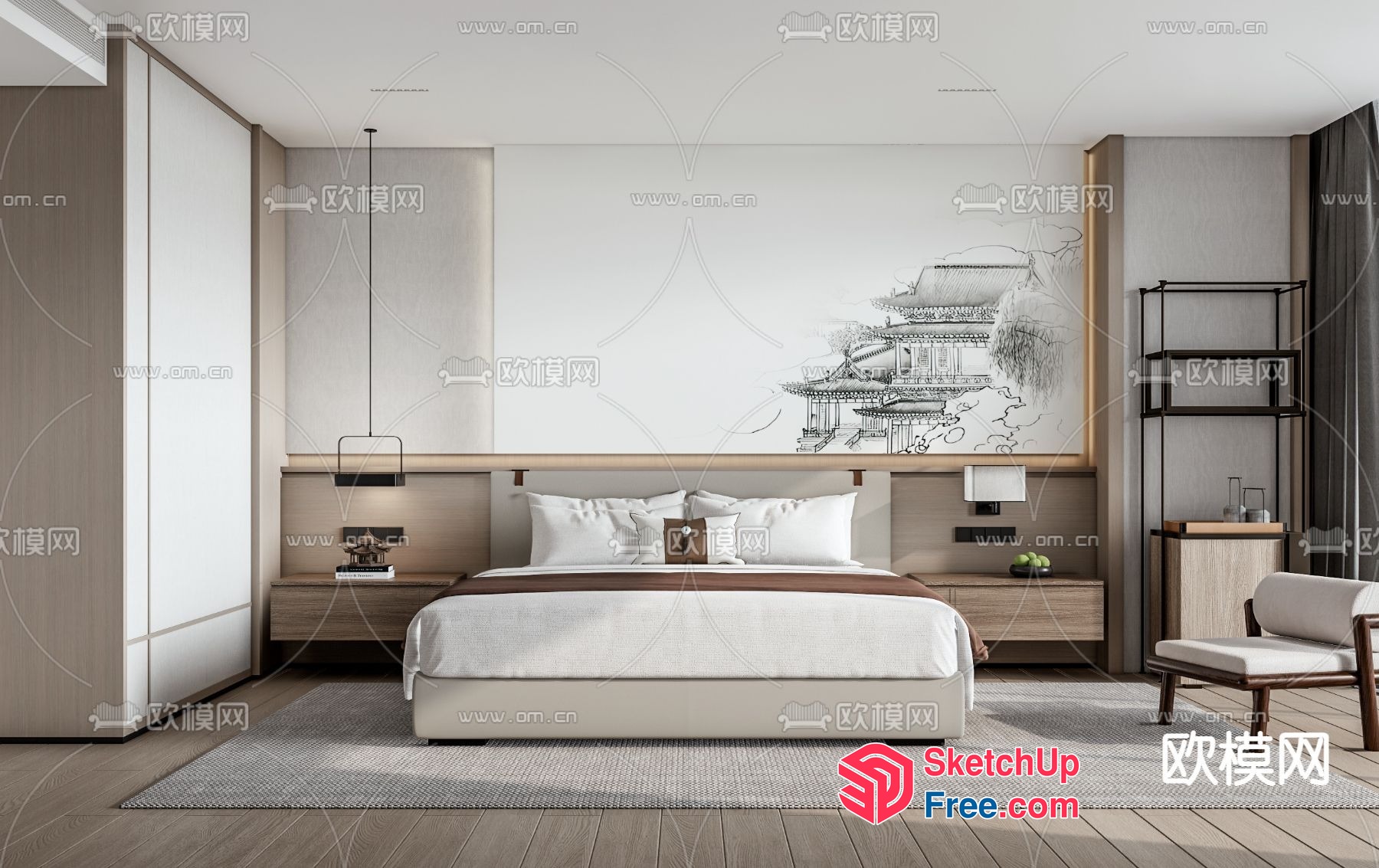 Elegant And Serene Modern Bedroom 3D SketchUp File