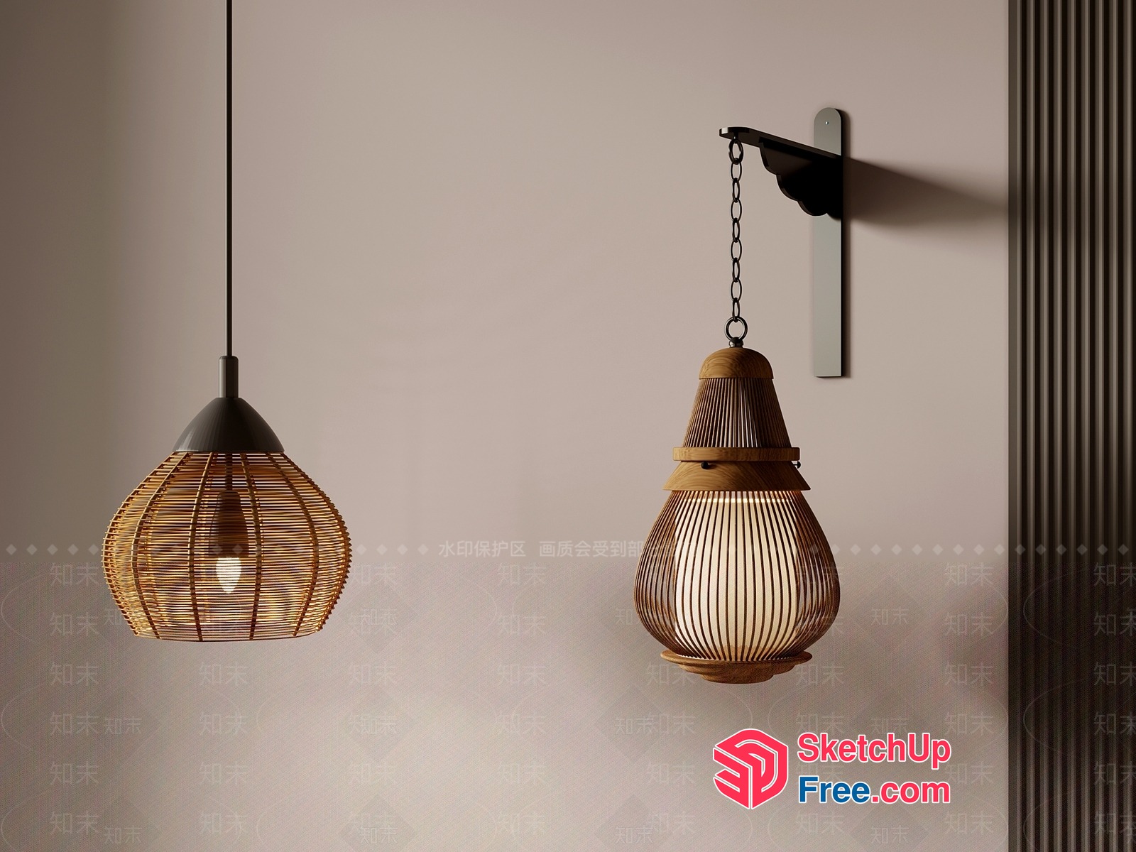 Elegant Hanging Wooden Lamps For Warm Ambiance 3D SketchUp File