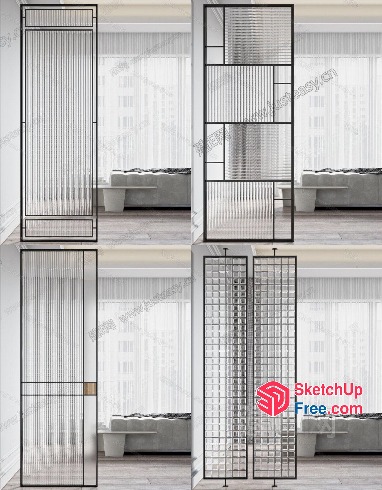 Glass Partition Screen With Modern And Minimalist Design 3D SketchUp File
