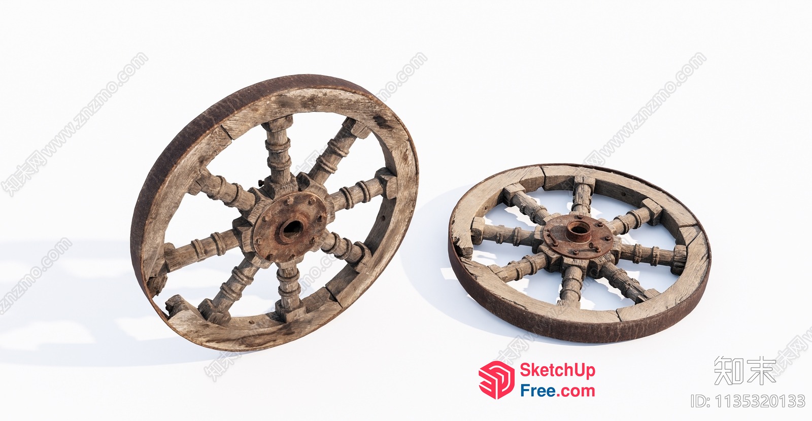 Old Wooden Wheels With Ornate Details 3D SketchUp File