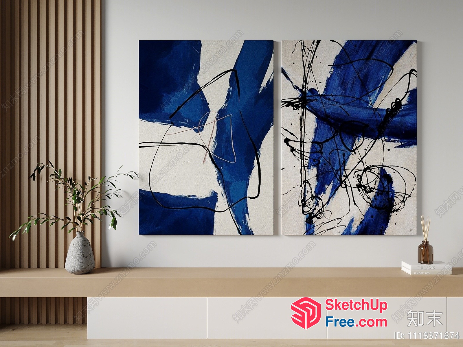 Abstract Artwork With Blue And White Brushstrokes 3D SketchUp File