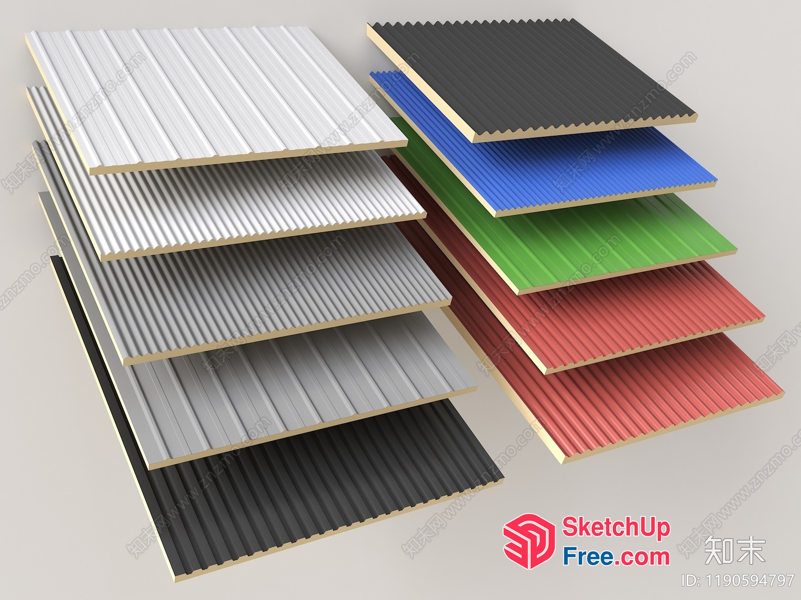 Colorful Corrugated Metal Panels 3D SketchUp File