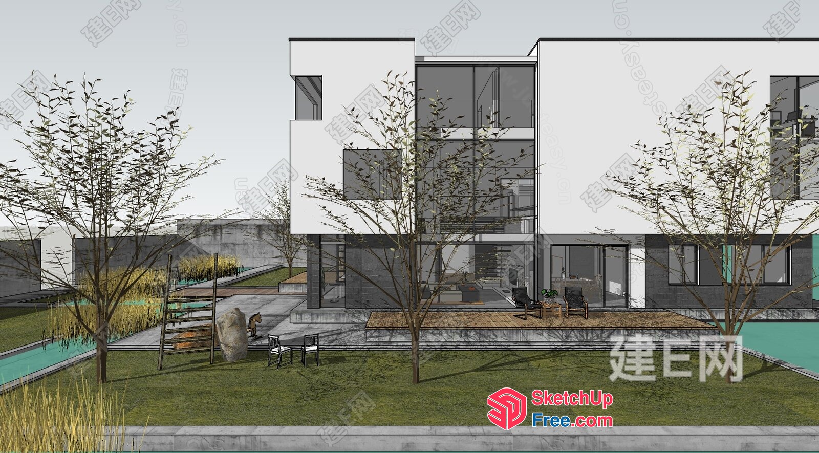 Modern Minimalist Villa With Elegant Glass Curtain Wall 3D SketchUp File