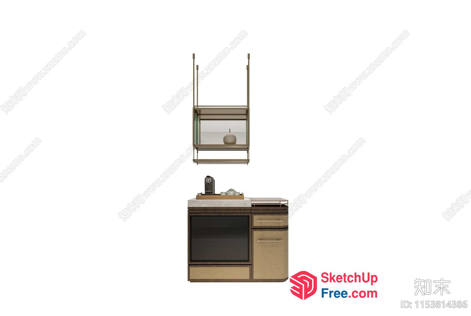 Modern Kitchen Island With Hanging Shelves 3D SketchUp File