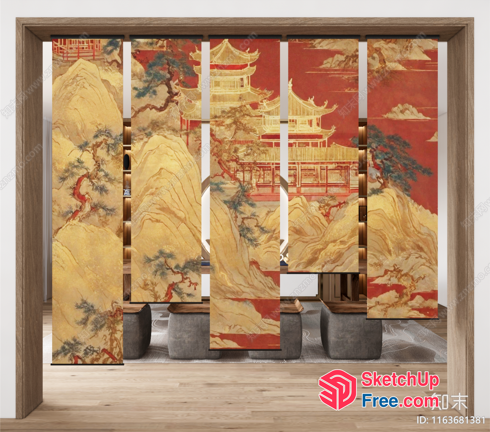 Japanese-Style Partition Screen With Traditional Asian Design Elements 3D SketchUp File