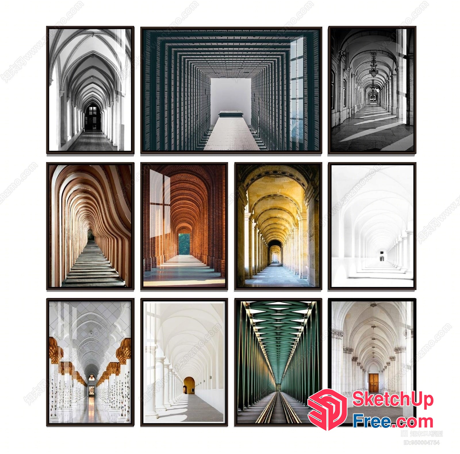 Arches And Pillars Interior Gallery 3D SketchUp File