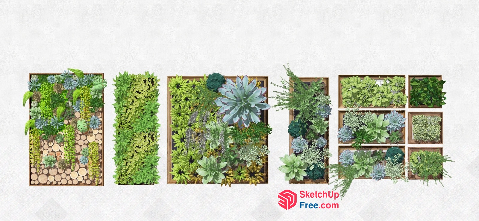 Green Wall Planters With Succulents And Moss 3D SketchUp File