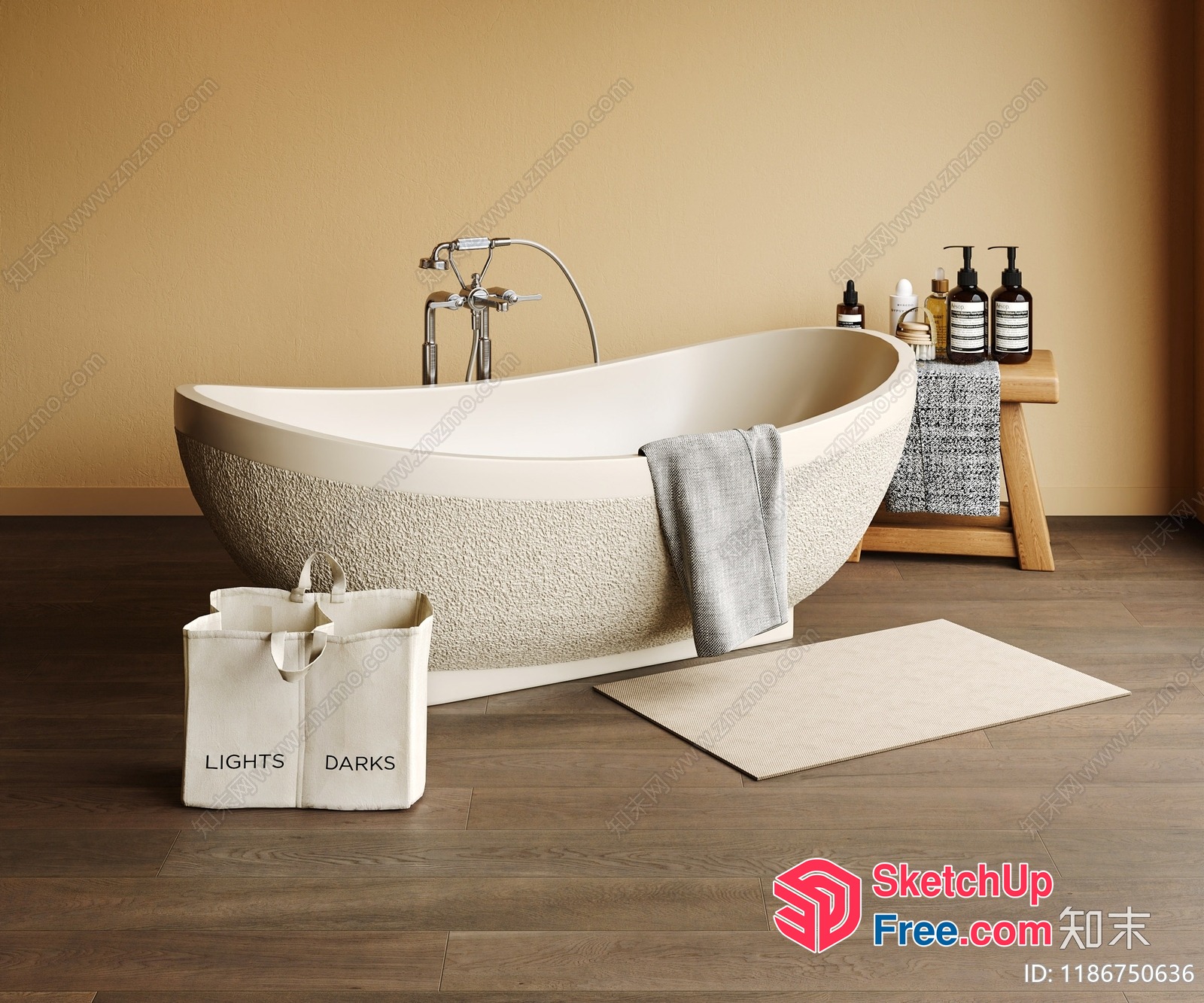 Elegant Modern Bathroom With Bathtub And Accessories 3D SketchUp File