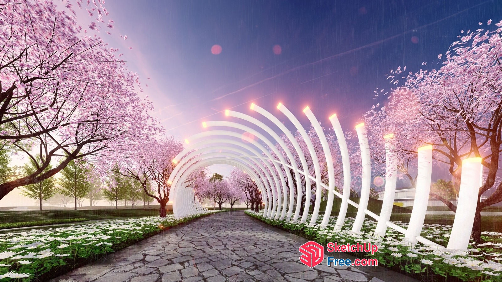 Curved White Archway In A Lush Park Setting 3D SketchUp File
