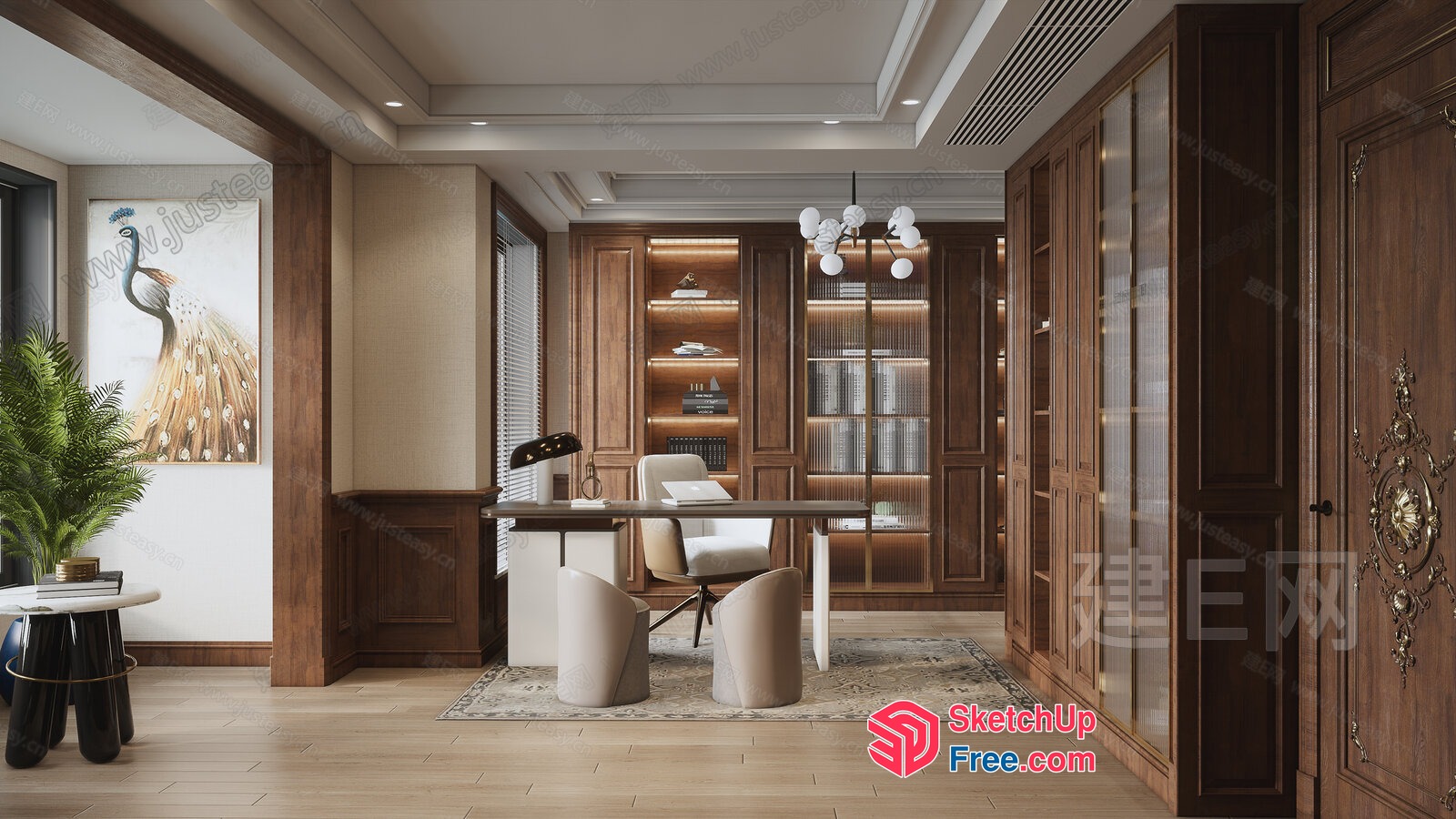 Elegant Modern Office Space With Natural Wood Accents 3D SketchUp File