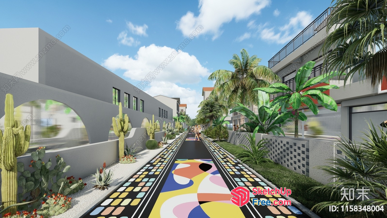 Colorful Street Art With Cactus And Palm Trees 3D SketchUp File