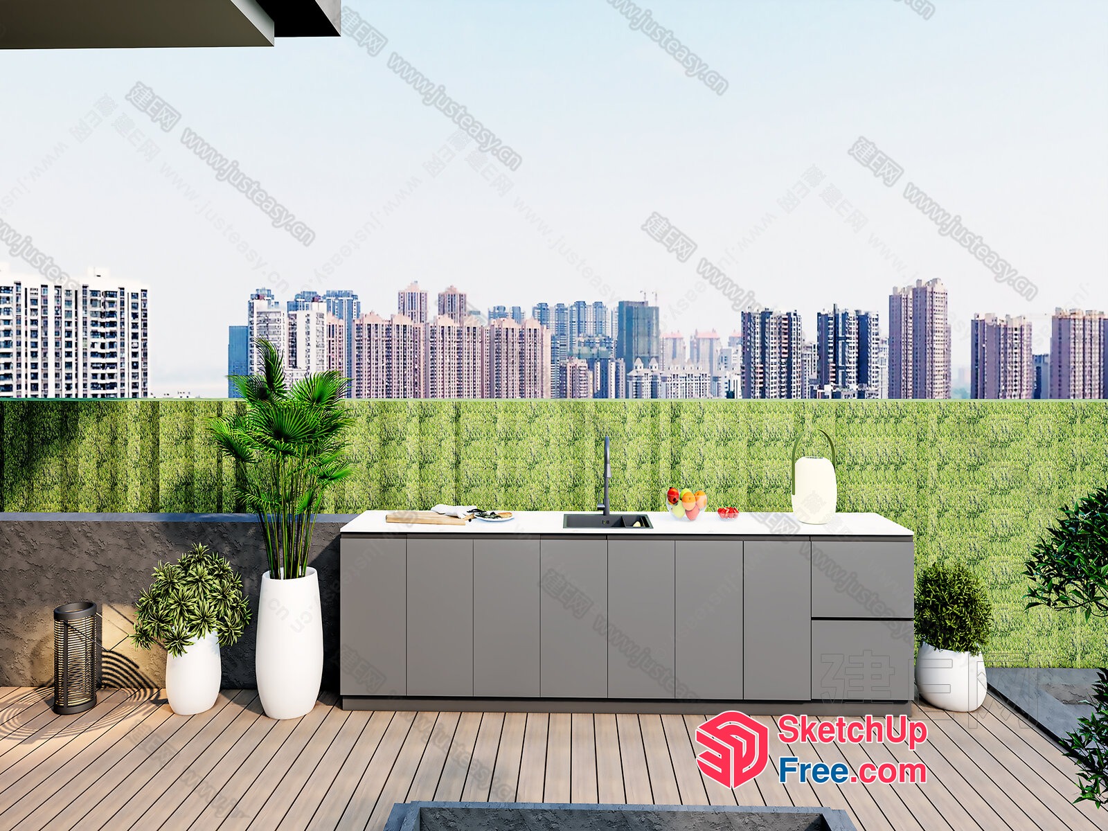 Modern Rooftop Kitchen With City View 3D SketchUp File