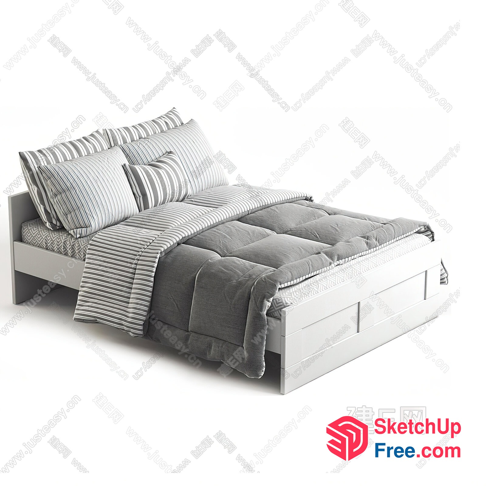 Modern Minimalist Bed With Gray And White Stripes 3D SketchUp File