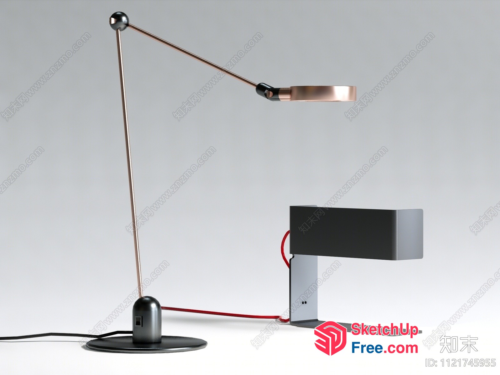 Adjustable Metal Desk Lamp With Red Cord 3D SketchUp File