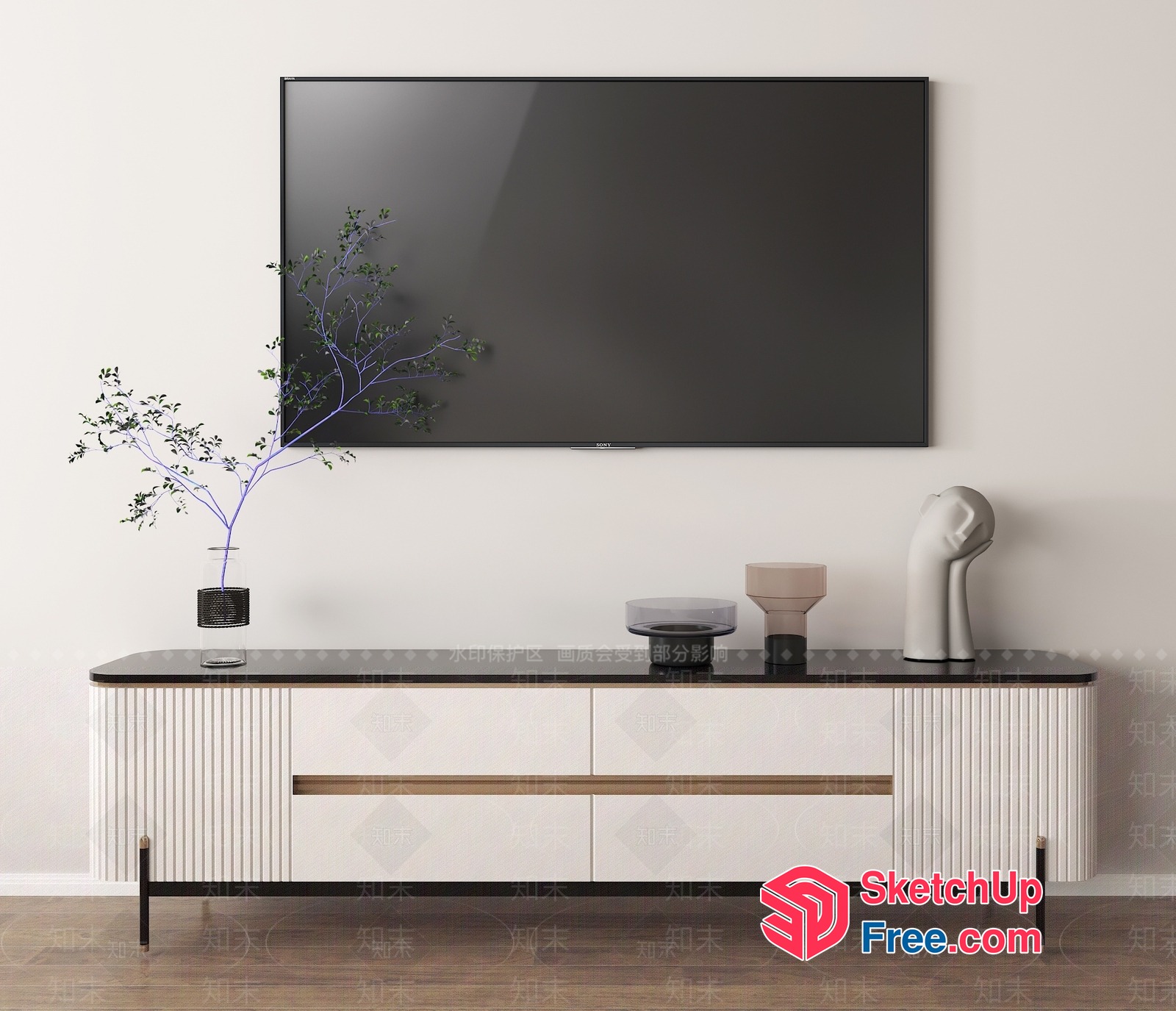 Modern Minimalist Tv Stand With Sleek Black Top 3D SketchUp File