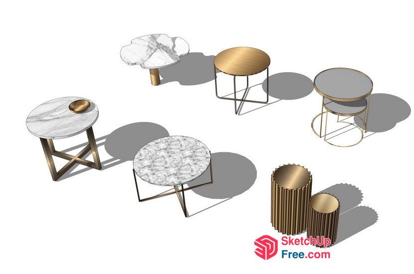 Modern Coffee Table Collection With Marble And Brass Accents 3D SketchUp File