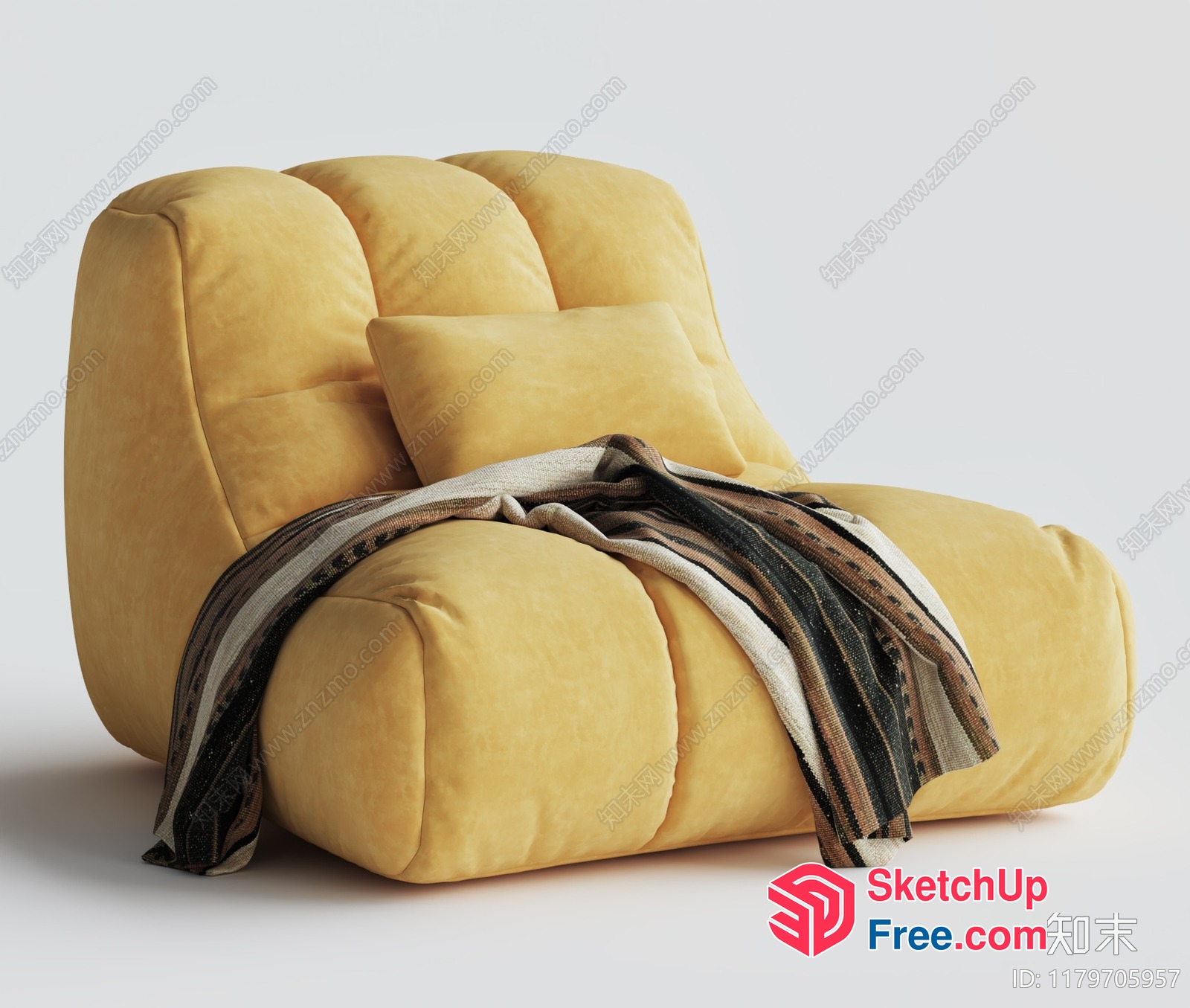 Soft, Yellow, Puffy Armchair 3D SketchUp File