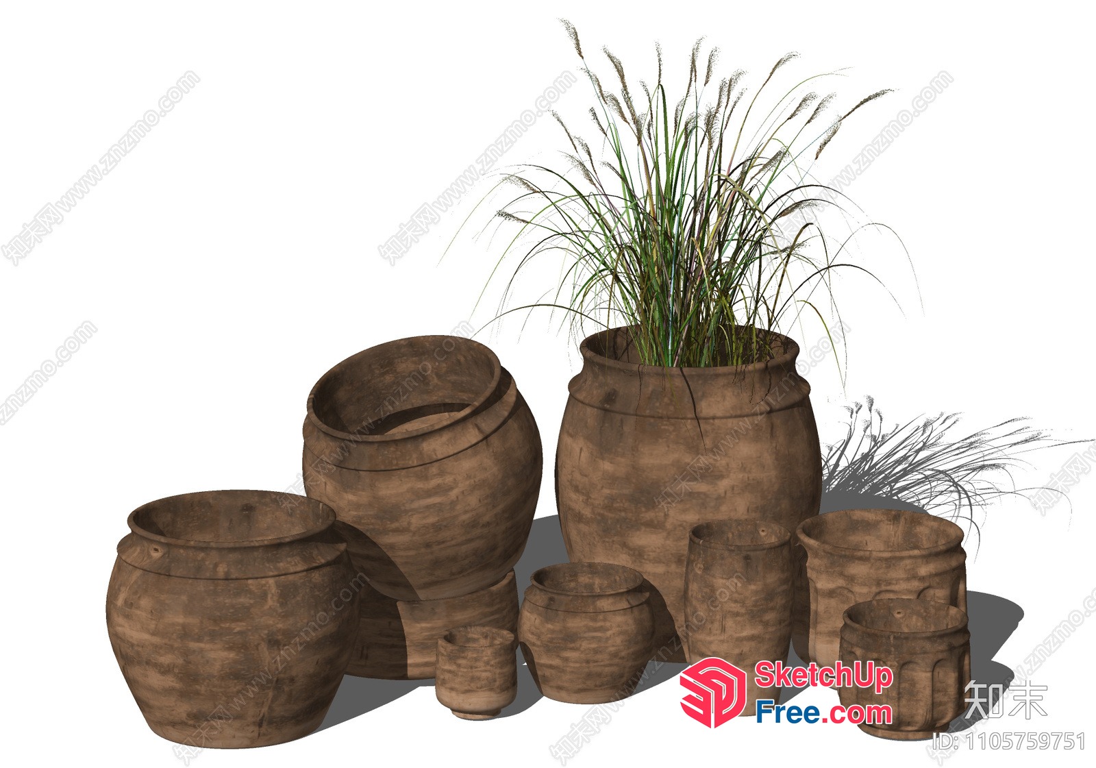 Decorative Clay Pots And Plants 3D SketchUp File