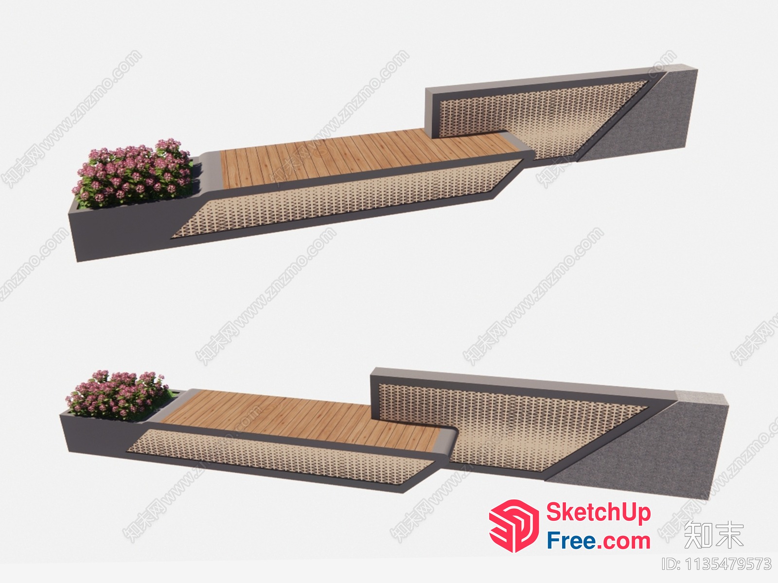 Modern Outdoor Staircase With Wooden Decking And Rattan Accents 3D SketchUp File