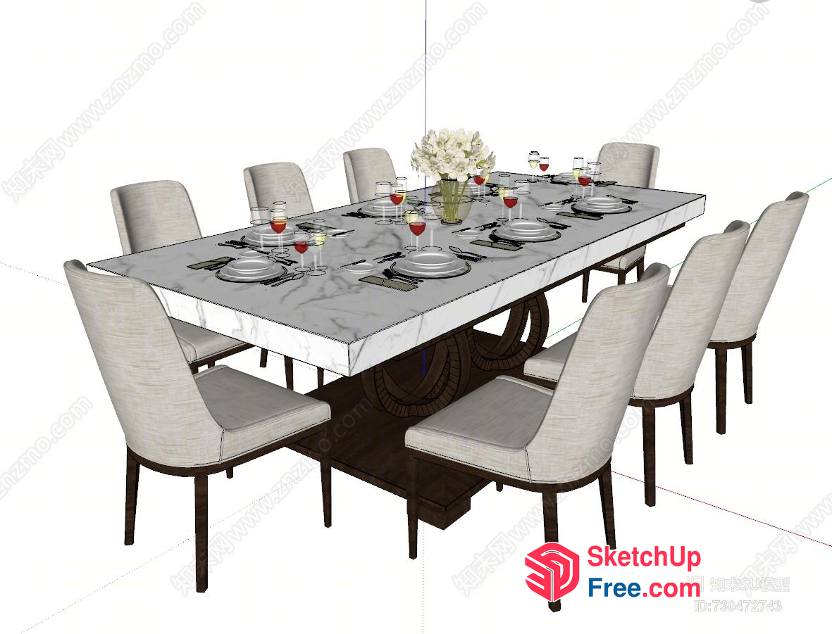 Luxurious Dining Table Set With Elegant Chairs 3D SketchUp File