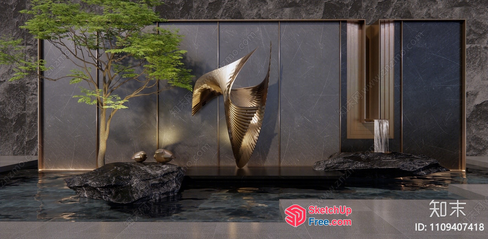 Modern Japanese-Style Home Decor With Elegant Metal Accents 3D SketchUp File