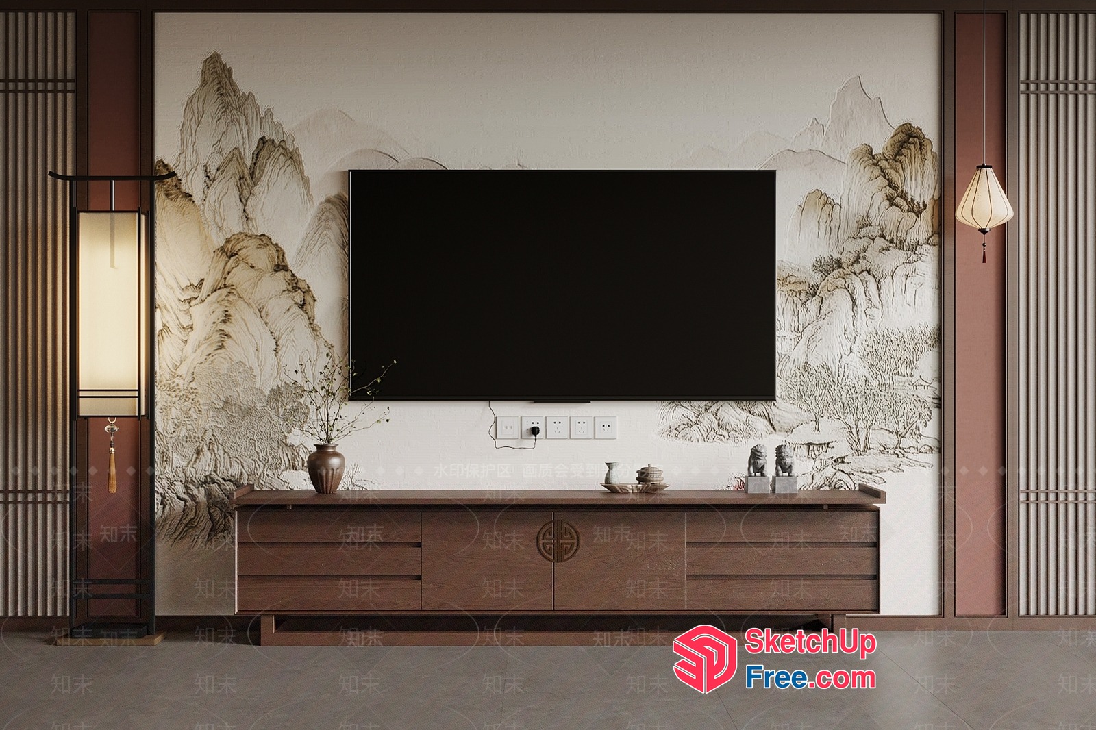Modern Asian-Inspired Living Room 3D SketchUp File