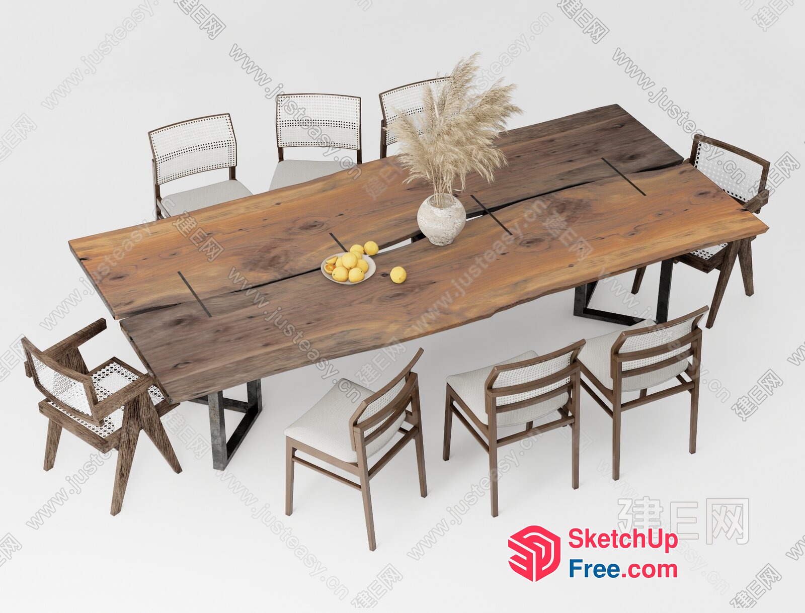 Rustic Wooden Dining Table And Chairs 3D SketchUp File