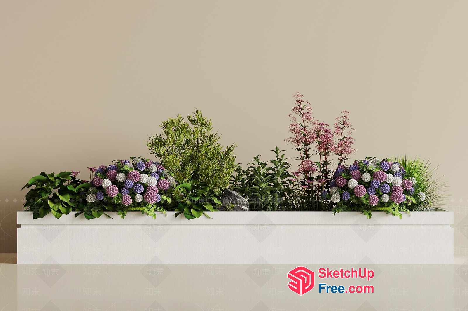 Colorful Flowers And Plants In A White Planter Box 3D SketchUp File