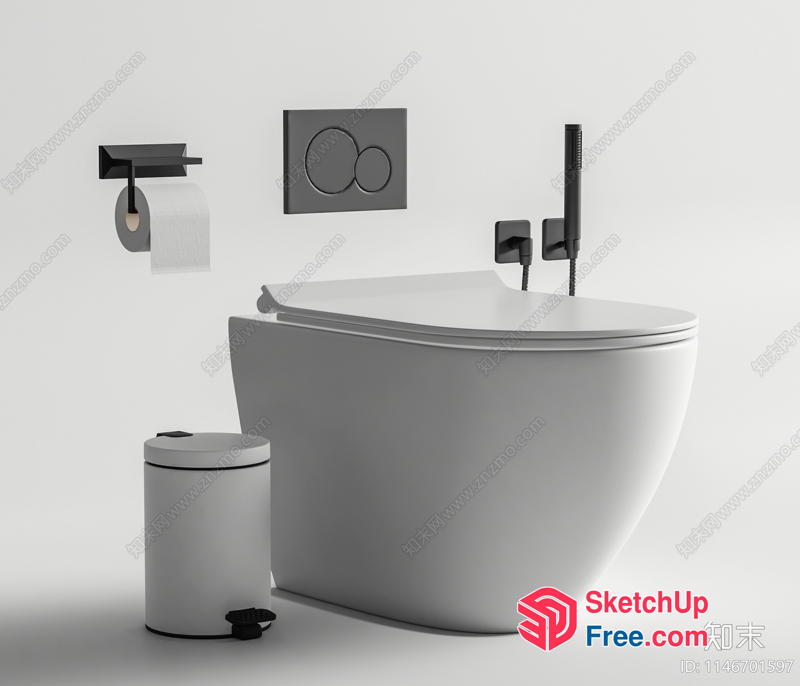White Bathroom With Black Fixtures 3D SketchUp File