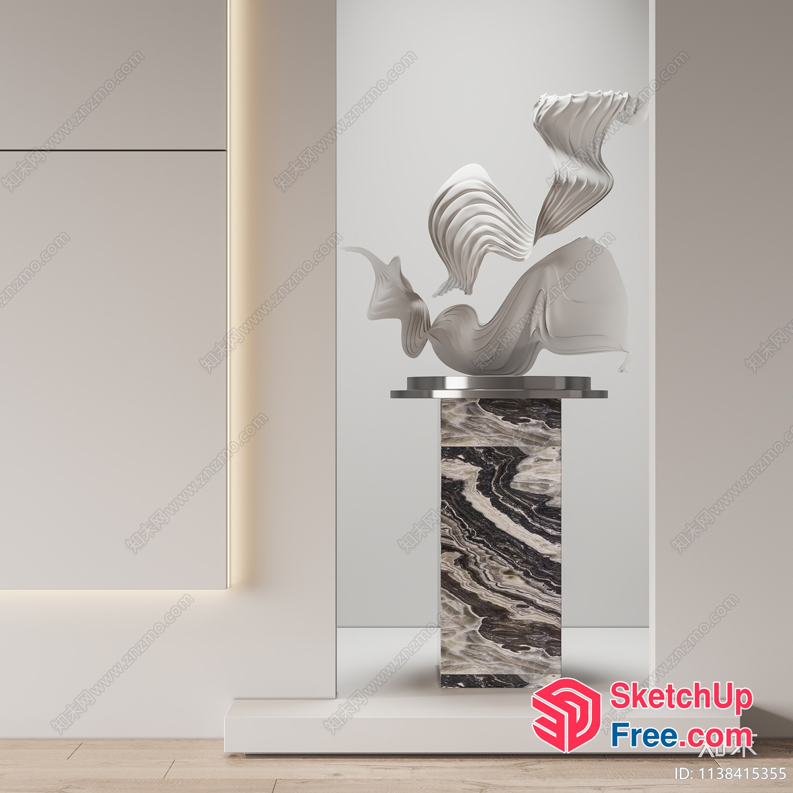 Modern Glass Sculpture On Marble Pedestal 3D SketchUp File