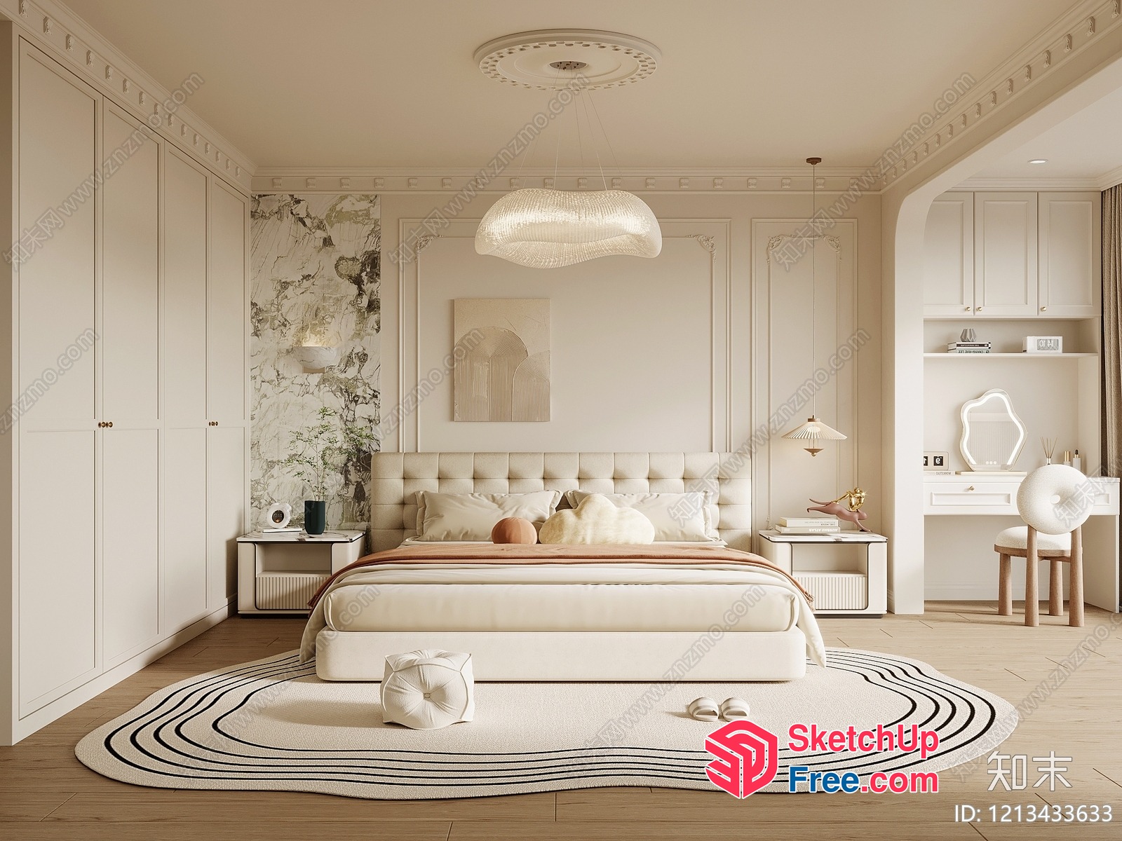 Elegant Creamy Style Bedroom Interior 3D SketchUp File