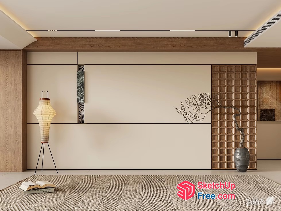 Minimalist Japanese Style Living Room With Natural Materials 3D SketchUp File