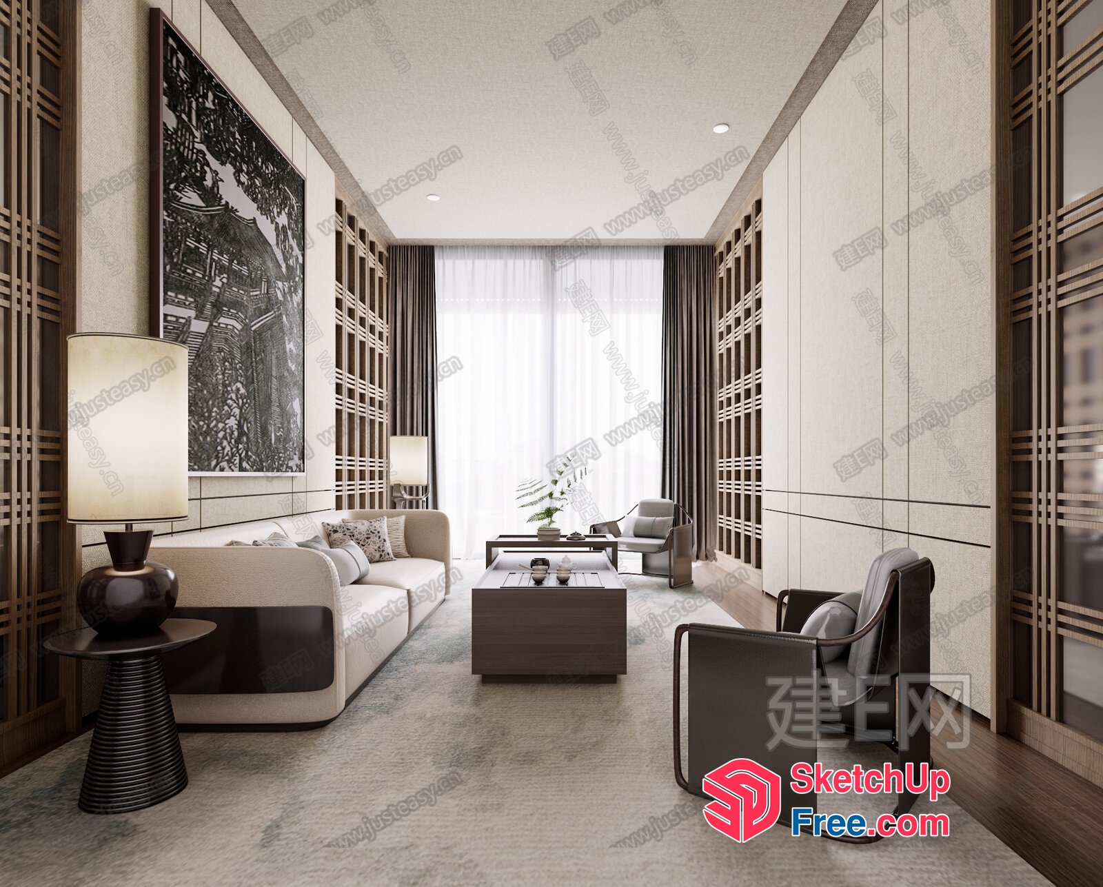 Luxurious Modern Living Room With Natural Light 3D SketchUp File