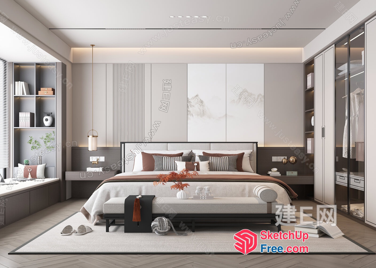 Modern Japanese-Style Bedroom With Minimalist Decor 3D SketchUp File