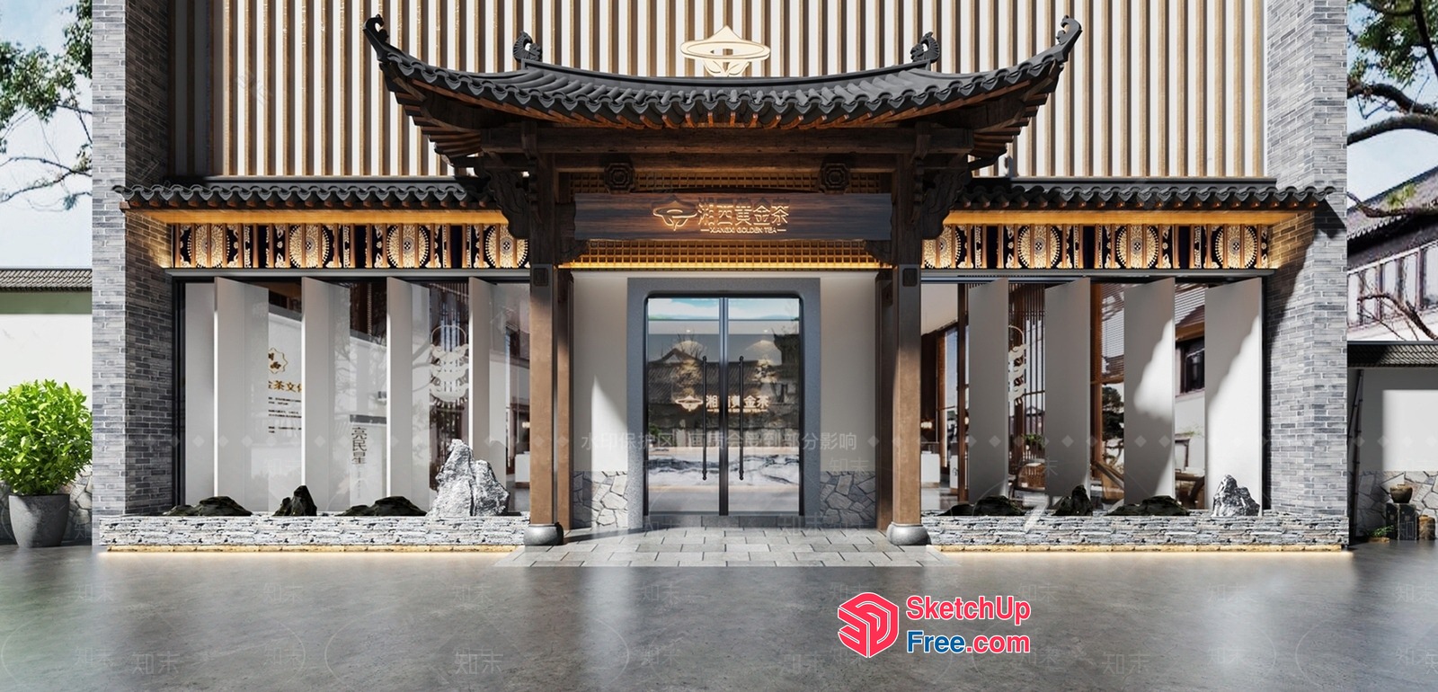 Traditional Asian Building Entrance 3D SketchUp File