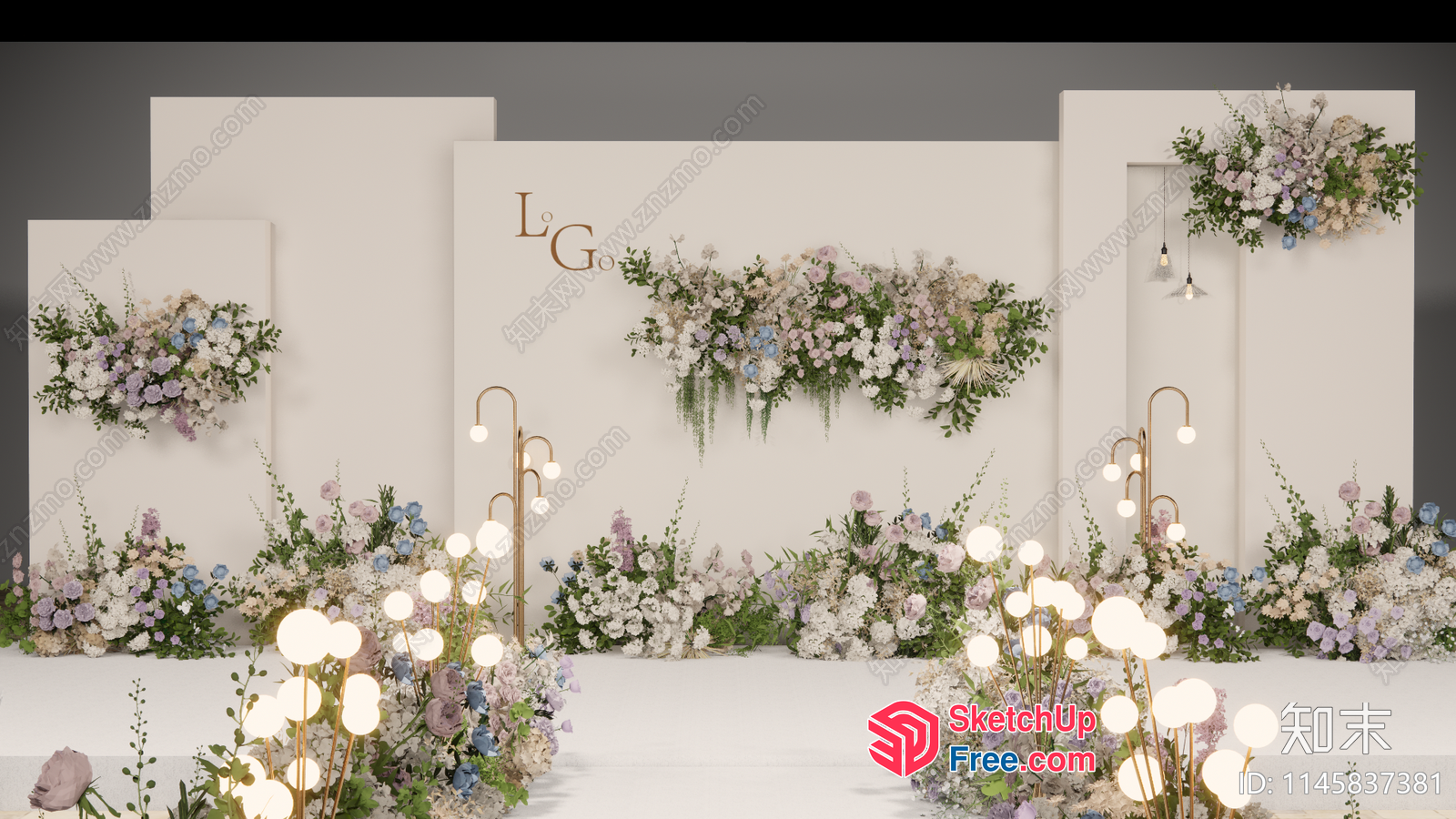 Elegant White Floral Wedding Backdrop 3D SketchUp File