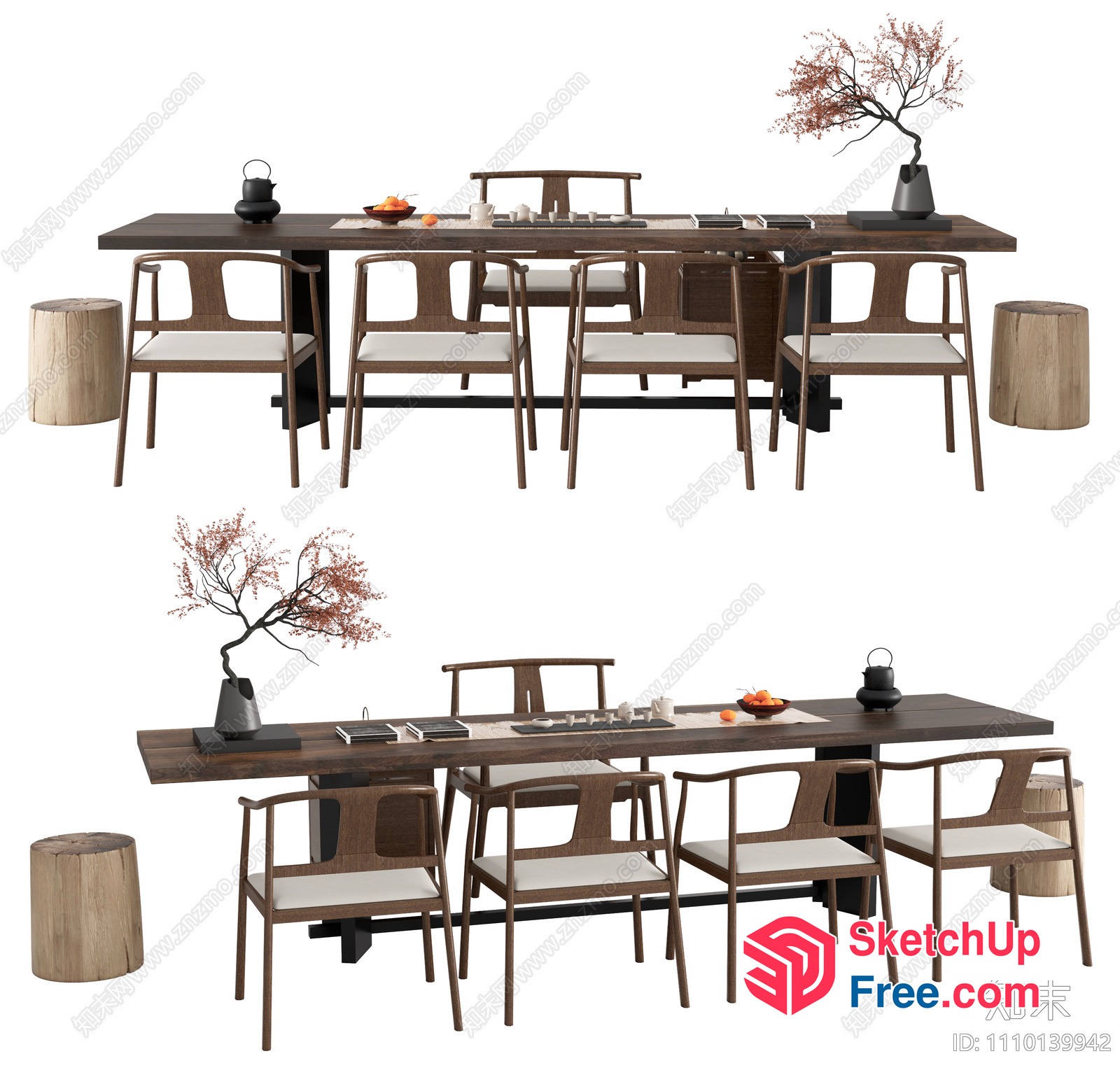 Modern Dining Room Set With Traditional Japanese Style 3D SketchUp File