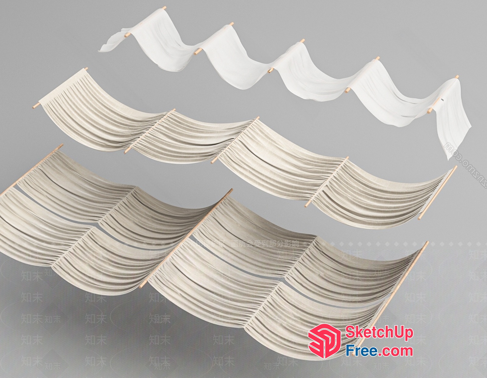 Wavy White Fabric Panels 3D SketchUp File