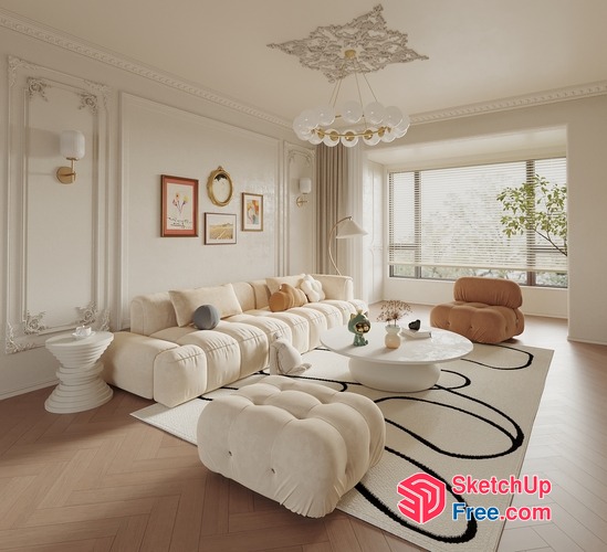 Elegant And Serene White Living Room 3D SketchUp File