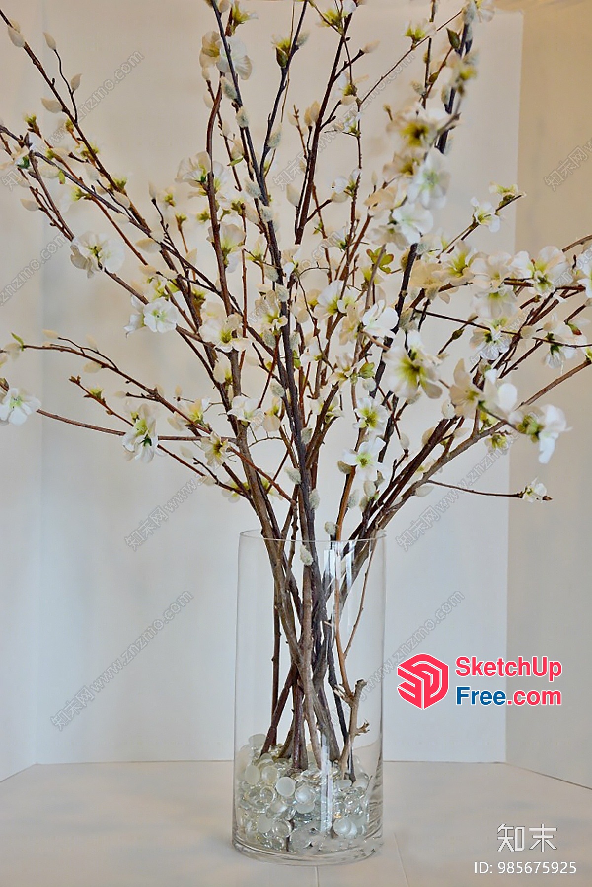 White Flower Branches In Glass Vase 3D SketchUp File