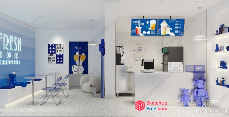 Modern Minimalist Coffee Shop Interior 3D SketchUp File